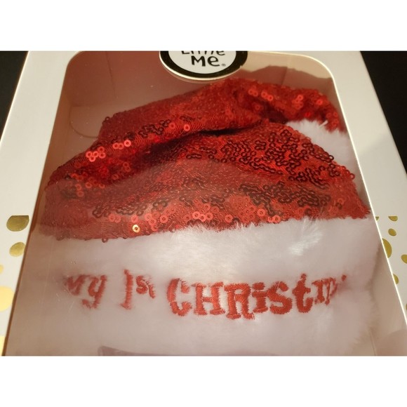 𝅺LITTLE ME Baby 1st Christmas Holiday Sequin Santa HAT & BOOTIES Set 0-12M NEW - Picture 4 of 4